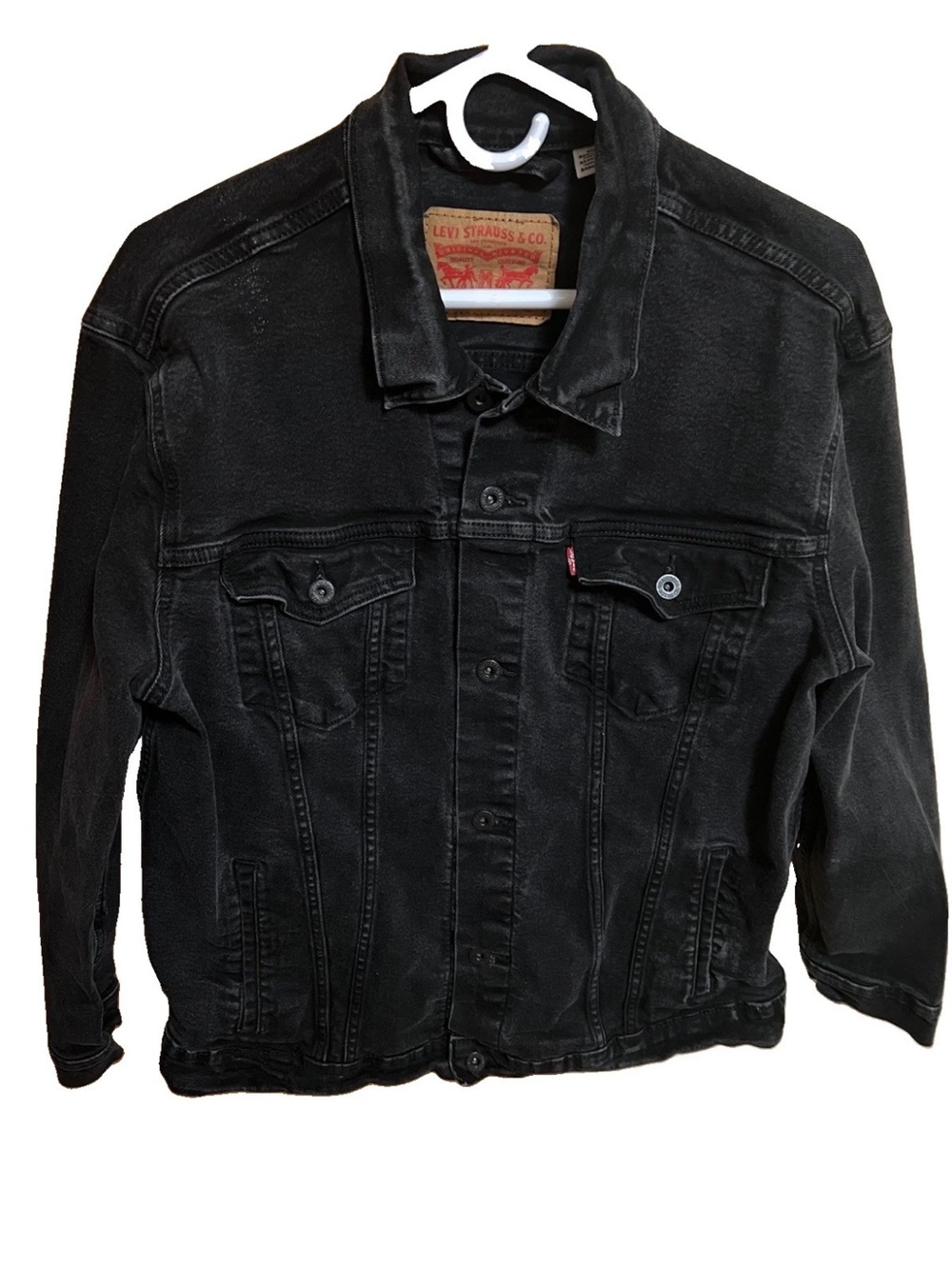 Levi’s 72334-0223 Black Denim Trucker Jacket Mens Size XL Distressed Type III